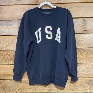 John Galt Women’s USA Embroidered Crewneck Sweatshirt Brandy Melville Blue White